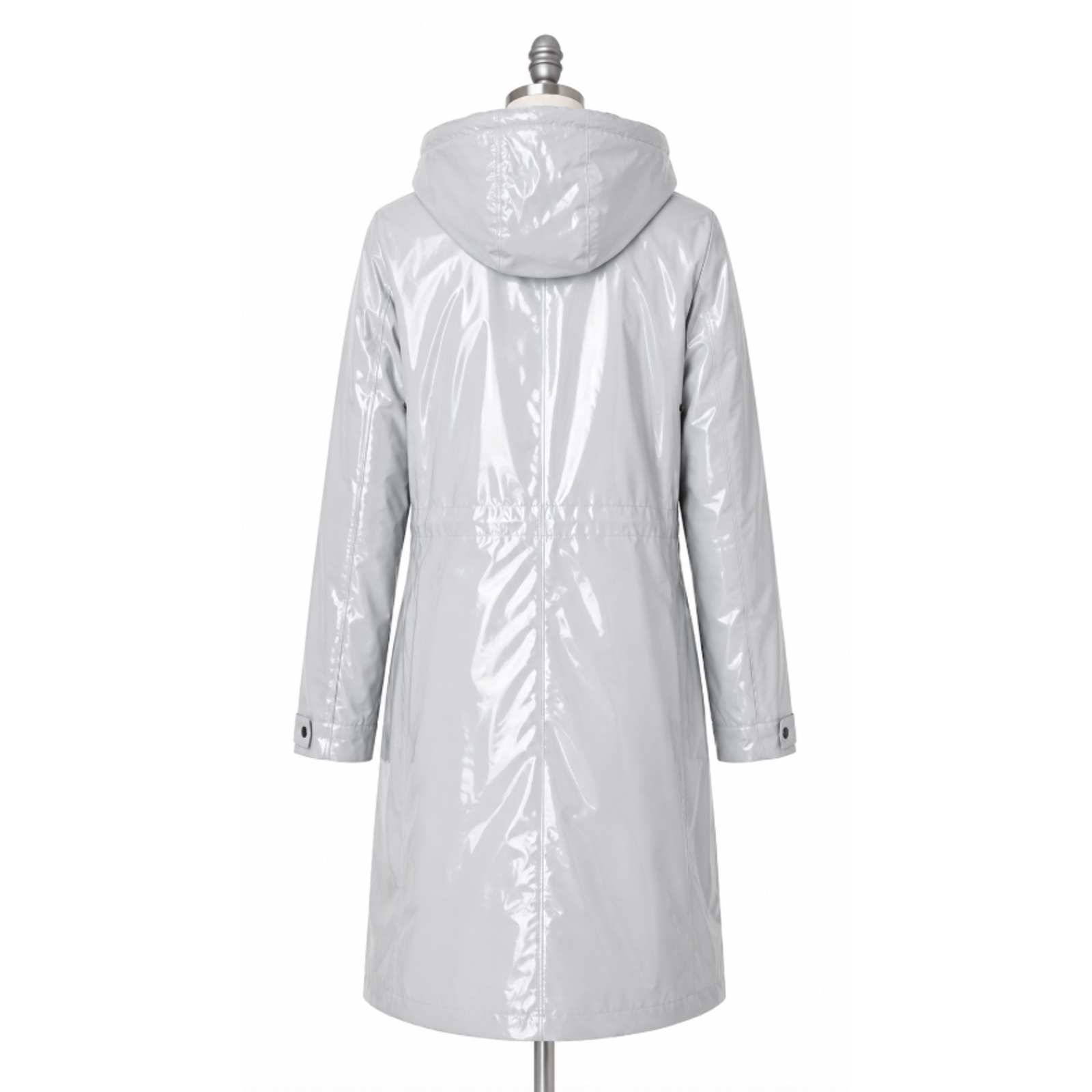 Nwt Jane Post Light Grey Padded Patent Rain Slicker Parka Coat Raincoat Jacket S — image 5 of 8
